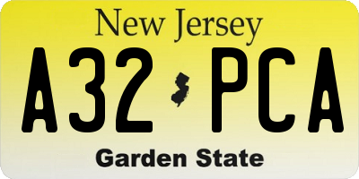 NJ license plate A32PCA