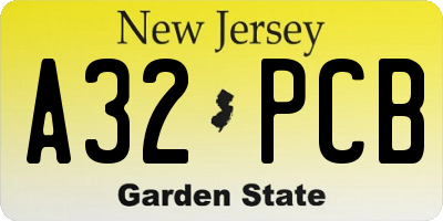 NJ license plate A32PCB