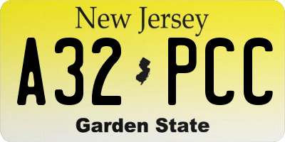 NJ license plate A32PCC