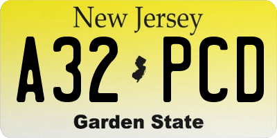 NJ license plate A32PCD