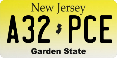 NJ license plate A32PCE