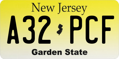 NJ license plate A32PCF