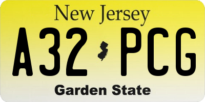 NJ license plate A32PCG