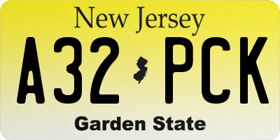NJ license plate A32PCK