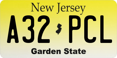 NJ license plate A32PCL