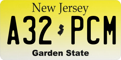 NJ license plate A32PCM