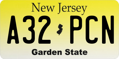NJ license plate A32PCN