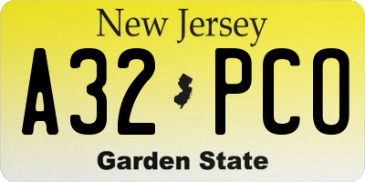 NJ license plate A32PCO