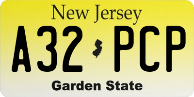 NJ license plate A32PCP