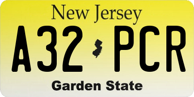 NJ license plate A32PCR