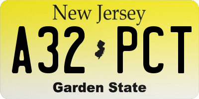 NJ license plate A32PCT