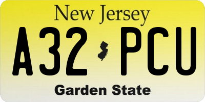 NJ license plate A32PCU