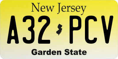 NJ license plate A32PCV
