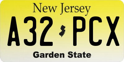 NJ license plate A32PCX