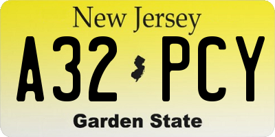 NJ license plate A32PCY