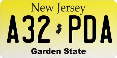 NJ license plate A32PDA