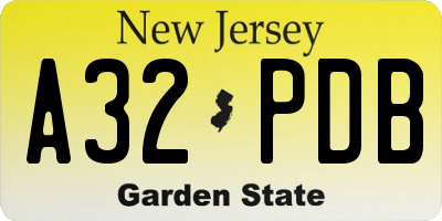 NJ license plate A32PDB