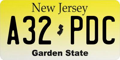 NJ license plate A32PDC