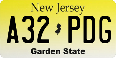 NJ license plate A32PDG