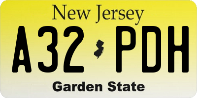 NJ license plate A32PDH
