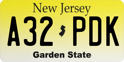 NJ license plate A32PDK