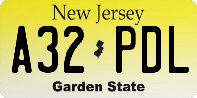NJ license plate A32PDL