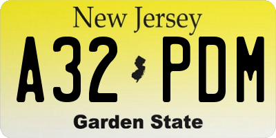 NJ license plate A32PDM