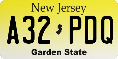 NJ license plate A32PDQ