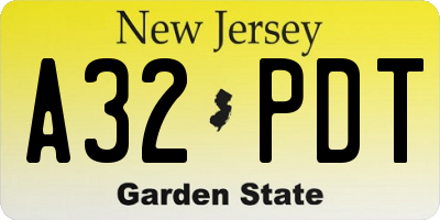 NJ license plate A32PDT