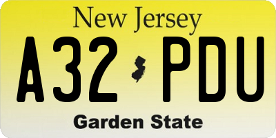 NJ license plate A32PDU