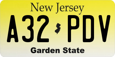 NJ license plate A32PDV