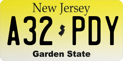 NJ license plate A32PDY
