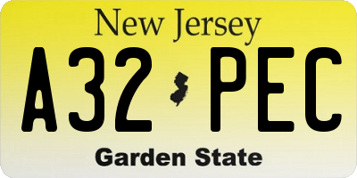 NJ license plate A32PEC