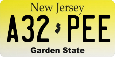 NJ license plate A32PEE