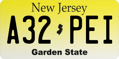 NJ license plate A32PEI