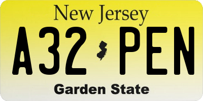 NJ license plate A32PEN