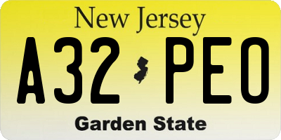 NJ license plate A32PEO