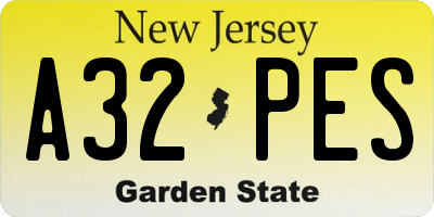 NJ license plate A32PES