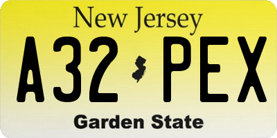 NJ license plate A32PEX