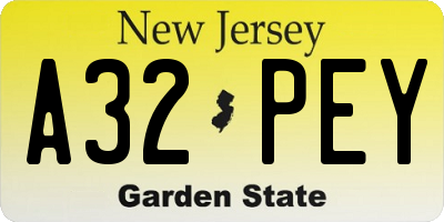 NJ license plate A32PEY