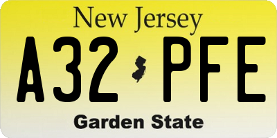 NJ license plate A32PFE