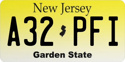 NJ license plate A32PFI