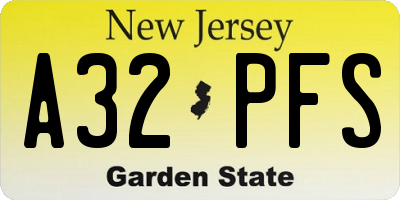 NJ license plate A32PFS