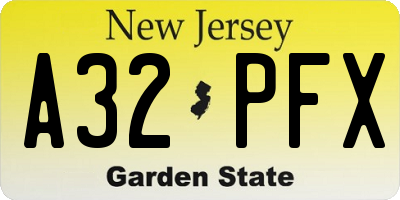 NJ license plate A32PFX