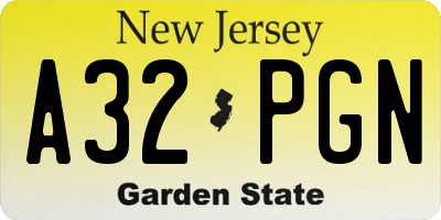 NJ license plate A32PGN