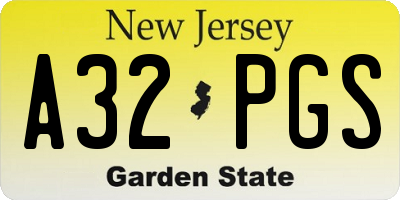 NJ license plate A32PGS