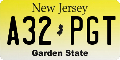 NJ license plate A32PGT