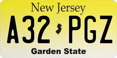NJ license plate A32PGZ