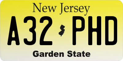 NJ license plate A32PHD