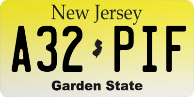 NJ license plate A32PIF